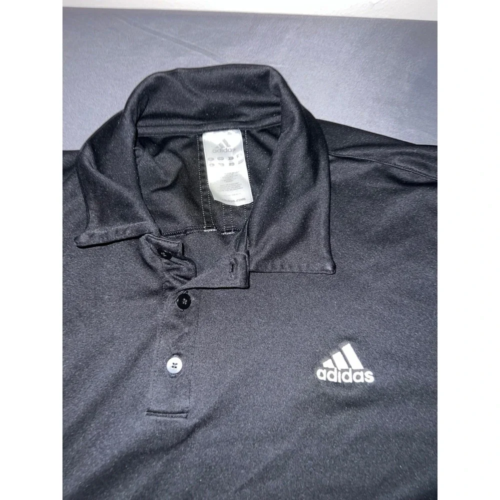 Adidas Mens Climalite Performance Polo Shirt Black Short Sleeve Logo Size L